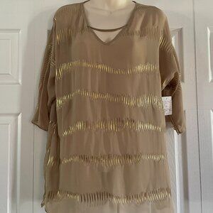 Jane & John Tunic Tan Gold accents Semi Sheer with bling NWT